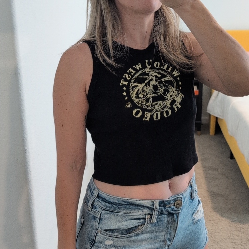 Homegirl Society Wild West Rodeo Crop Top Black Size Large